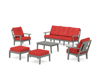 POLYWOOD® Prairie 6-Piece Lounge Sofa Set in Slate Grey / Crimson Linen