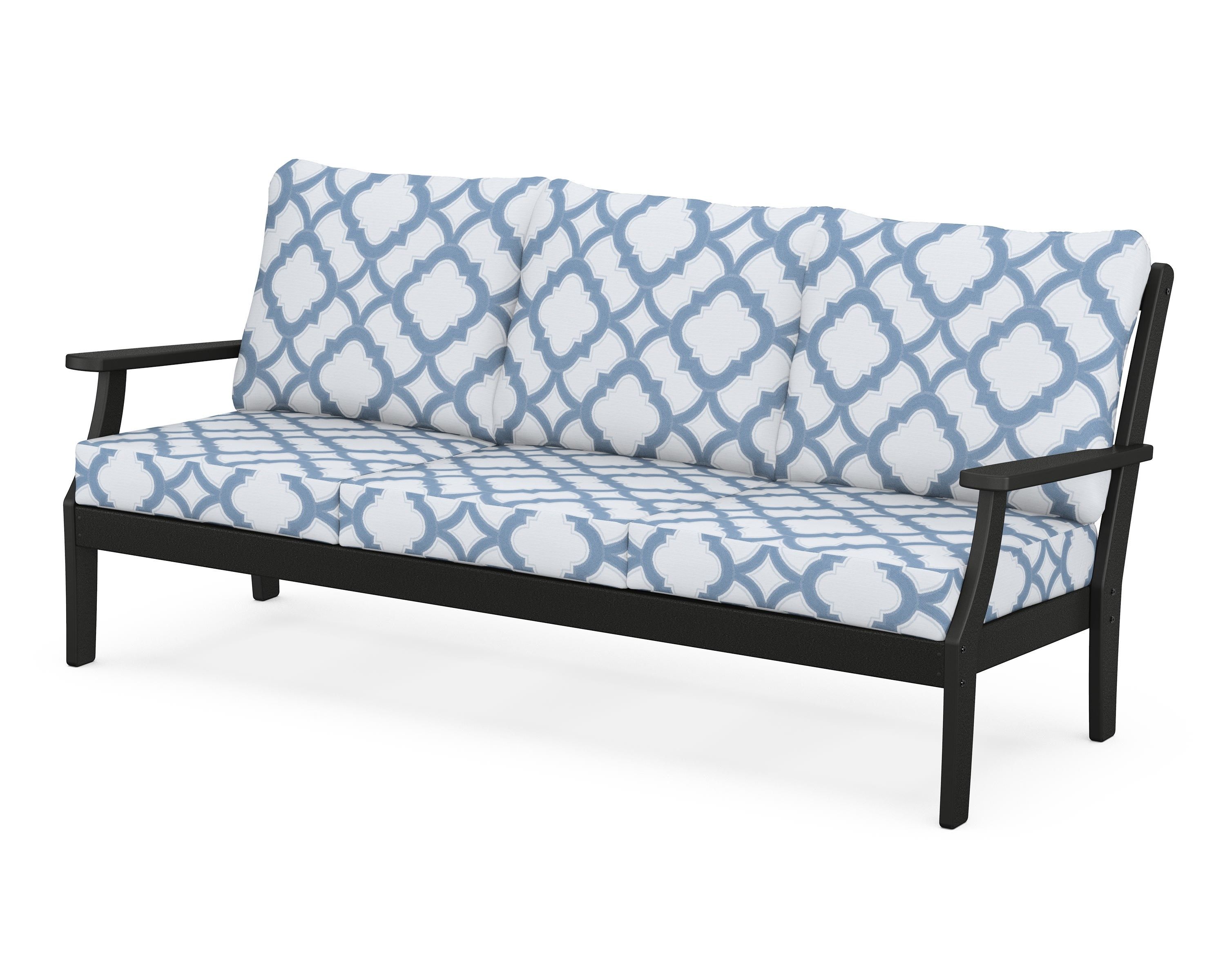 POLYWOOD® Braxton Deep Seating Sofa in Black / Trellis Sky Blue