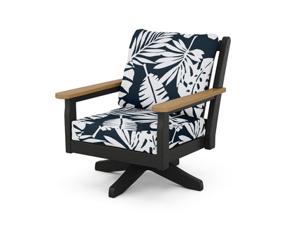 POLYWOOD® Chippendale Deep Seating Swivel Chair in Black / Natural / Leaf Marine Indigo