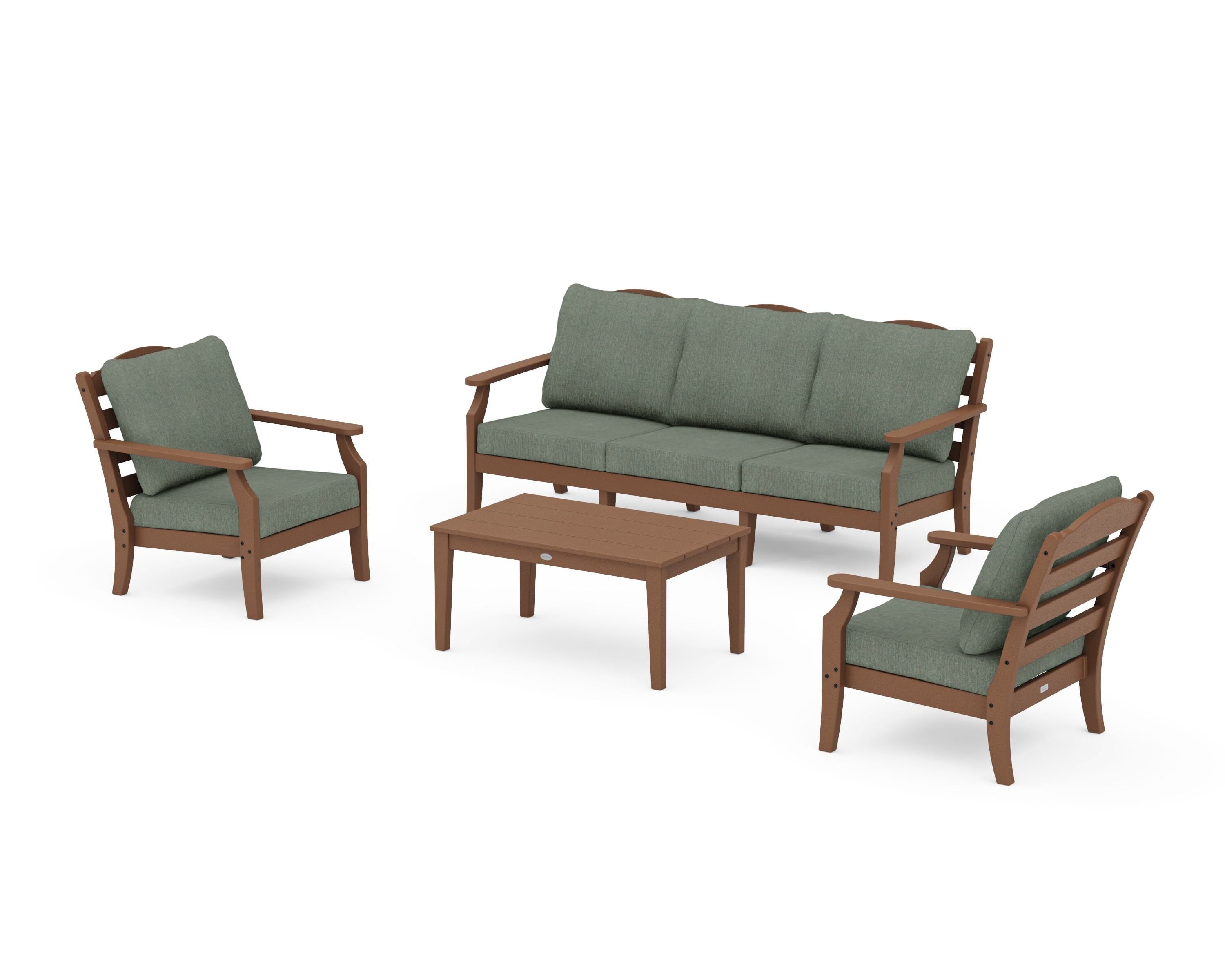 Draper James™ by  POLYWOOD® Savannah 4-Piece Deep Seating Set with Sofa in Teak / Cast Sage