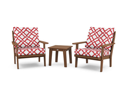 POLYWOOD® Lakeside 3-Piece Deep Seating Chair Set in Teak / Trellis Crimson