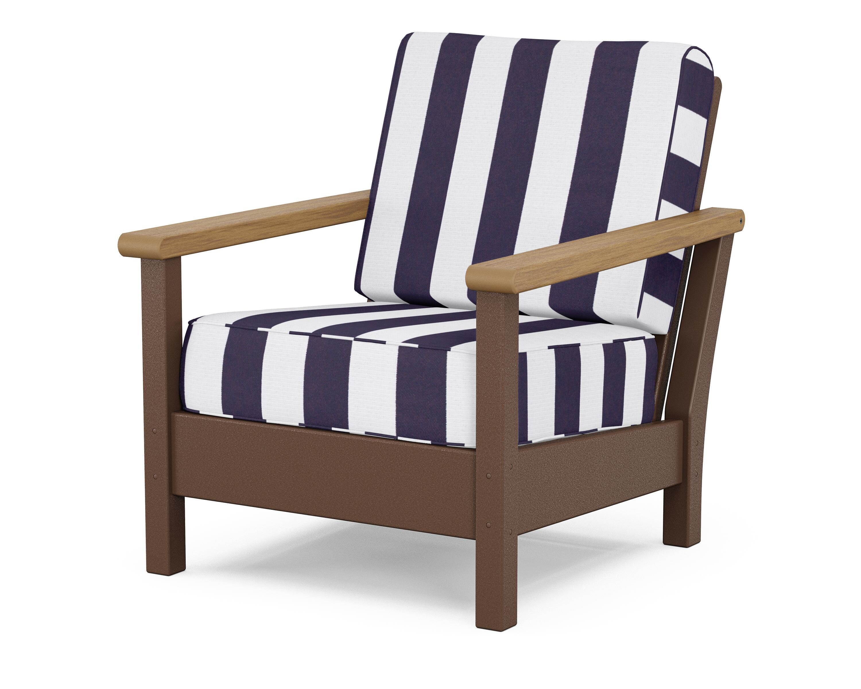 POLYWOOD® Harbour Deep Seating Chair in Mahogany / Natural / Cabana Stripe Navy
