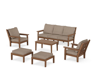 POLYWOOD® Chippendale 6-Piece Lounge Sofa Set in Teak / Spiced Burlap