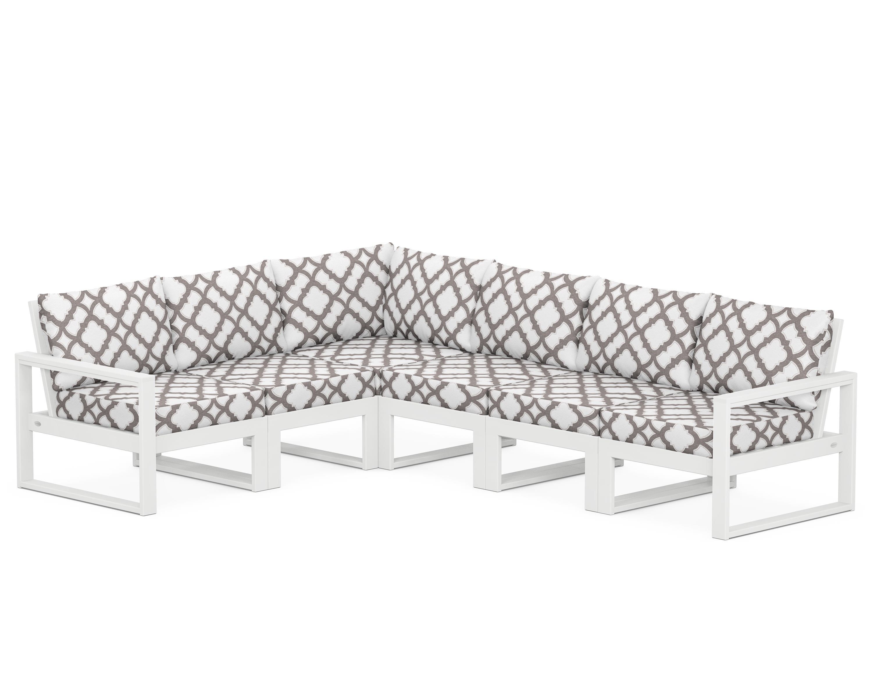 POLYWOOD® EDGE 6-Piece Modular Deep Seating Set in White / Trellis Grey Mist
