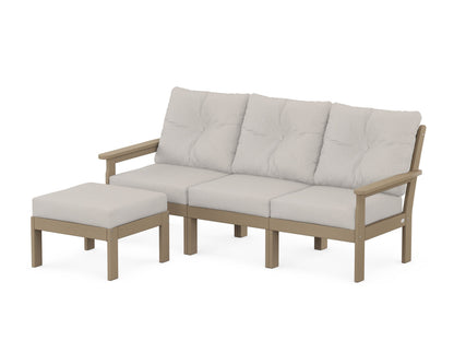 POLYWOOD® Vineyard 4-Piece Sectional with Ottoman in Vintage Sahara / Cast Ash