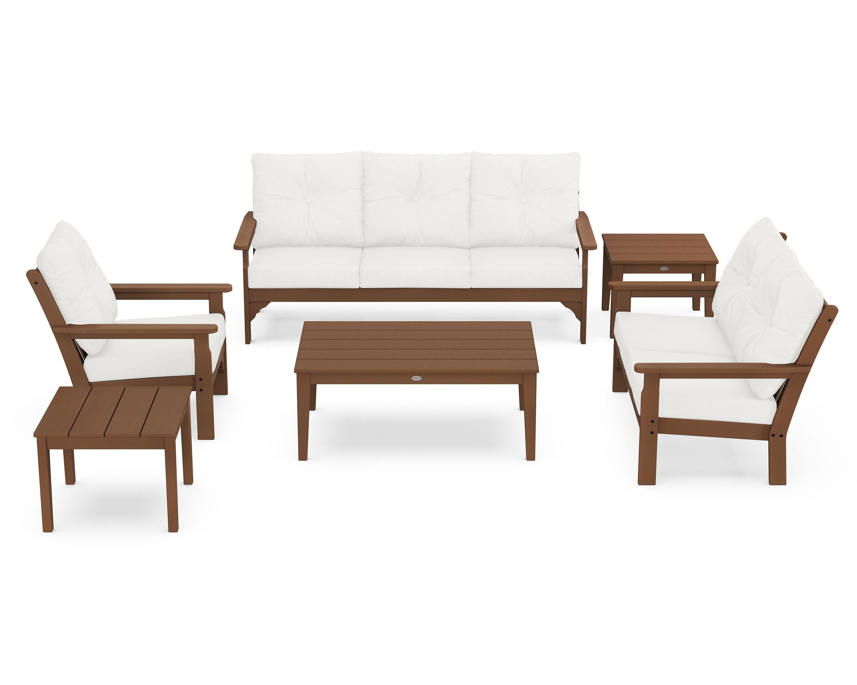 POLYWOOD® Vineyard 6-Piece Deep Seating Set in Teak / Natural Linen