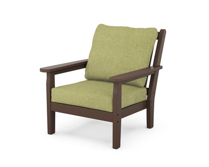 POLYWOOD® Chippendale Deep Seating Chair in Mahogany / Chartreuse Boucle
