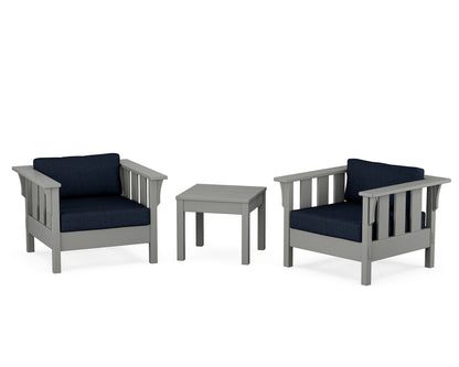 Martha Stewart by POLYWOOD® Acadia 3-Piece Deep Seating Set in Slate Grey / Marine Indigo