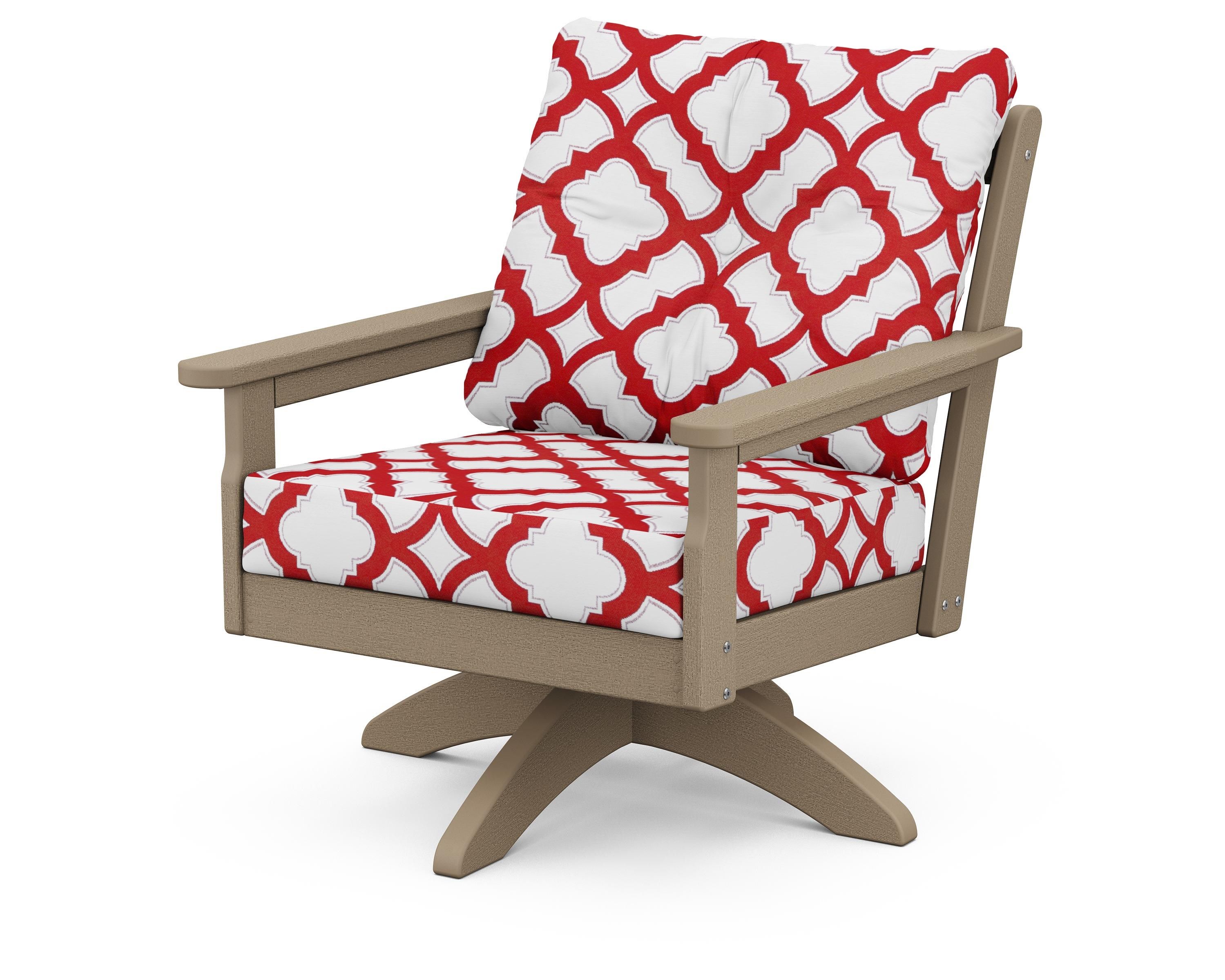 POLYWOOD® Vineyard Deep Seating Swivel Chair in Vintage Sahara / Trellis Crimson