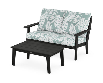 POLYWOOD® Lakeside 2-Piece Lounge Loveseat Set in Black / Leaf Glacier Spa