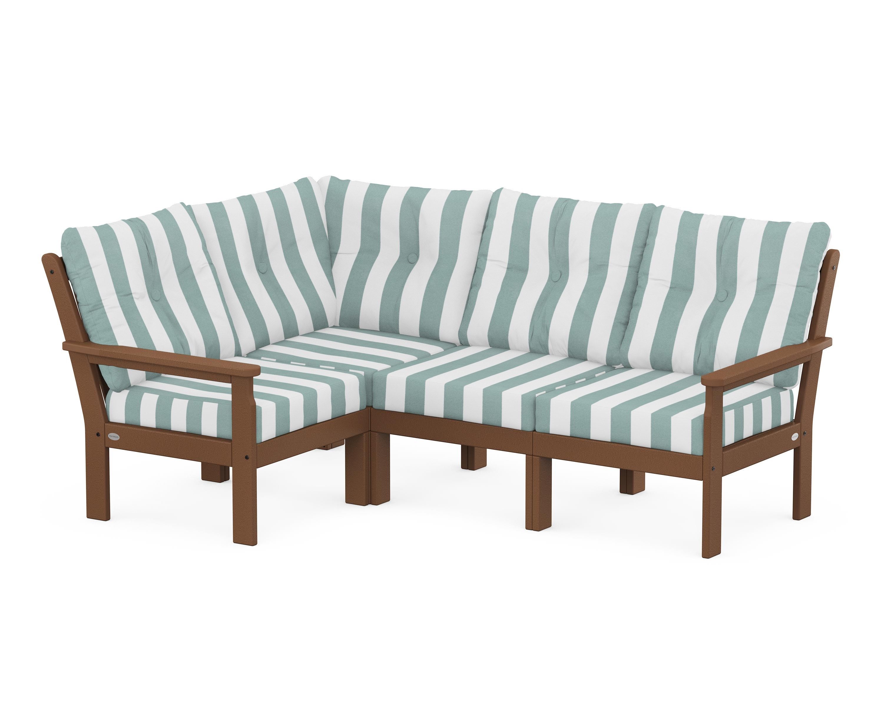 POLYWOOD® Vineyard 4-Piece Sectional in Teak / Cabana Stripe Glacier Spa