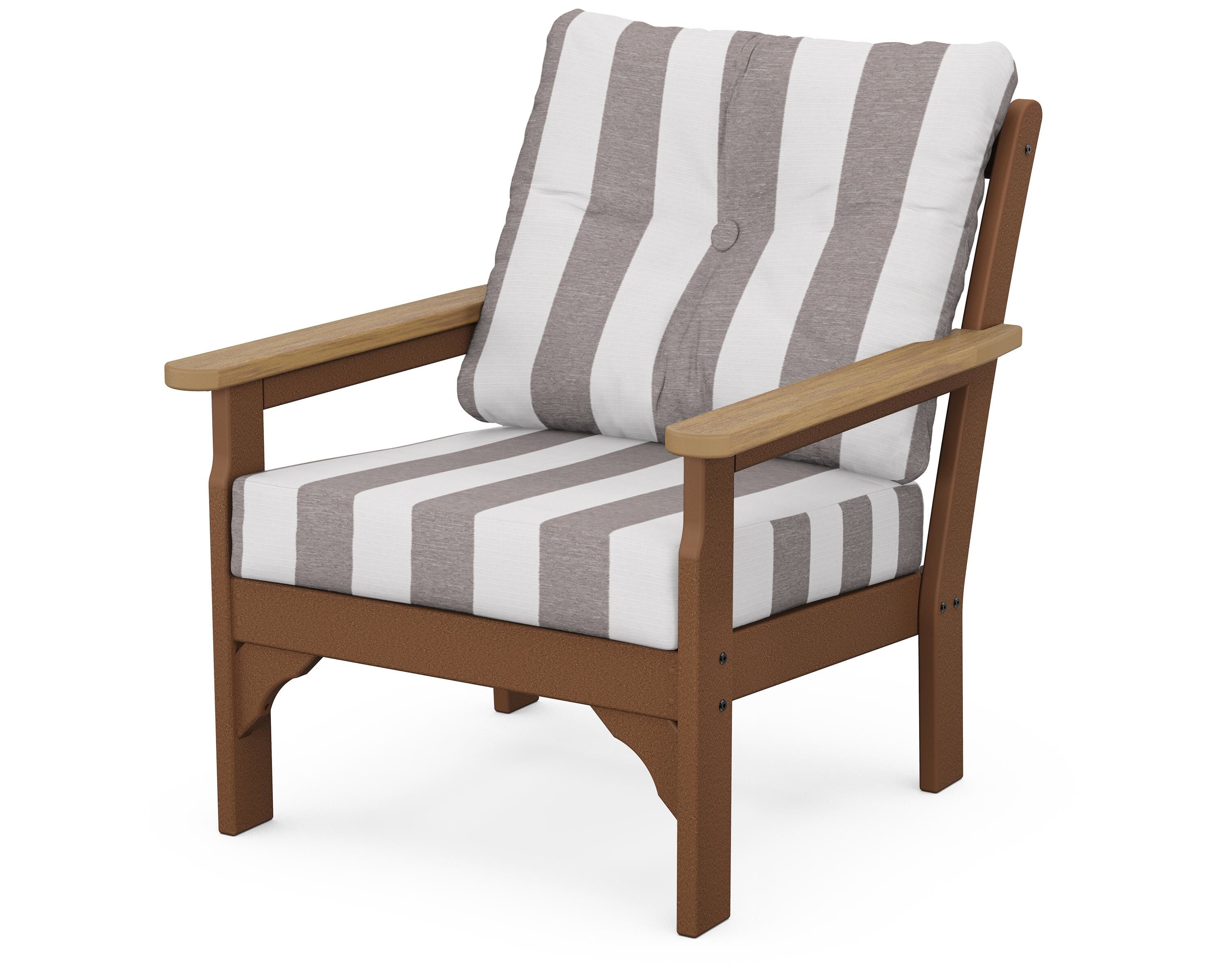 POLYWOOD® Vineyard Deep Seating Chair in Teak / Natural / Cabana Stripe Grey Mist