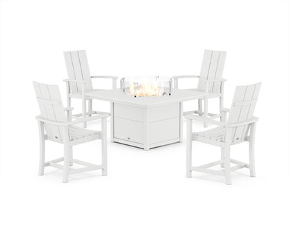 POLYWOOD® Modern 4-Piece Upright Adirondack Conversation Set with Fire Pit Table in White