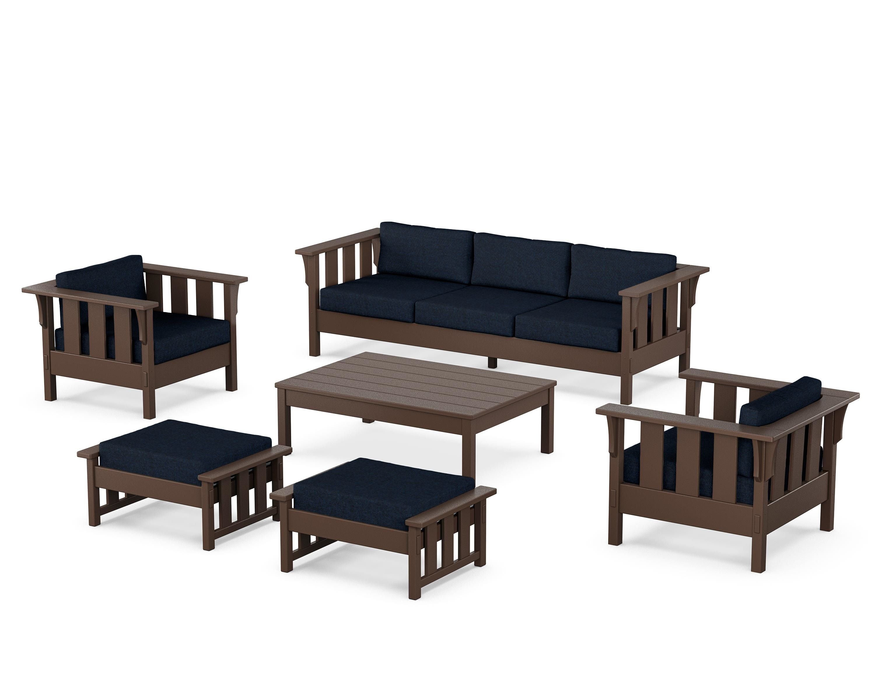 Martha Stewart by POLYWOOD® Acadia 6-Piece Lounge Sofa Set in Mahogany / Marine Indigo