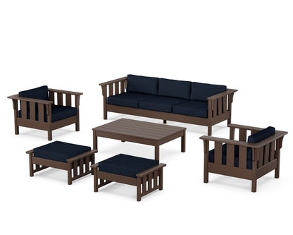 Martha Stewart by POLYWOOD® Acadia 6-Piece Lounge Sofa Set in Mahogany / Marine Indigo