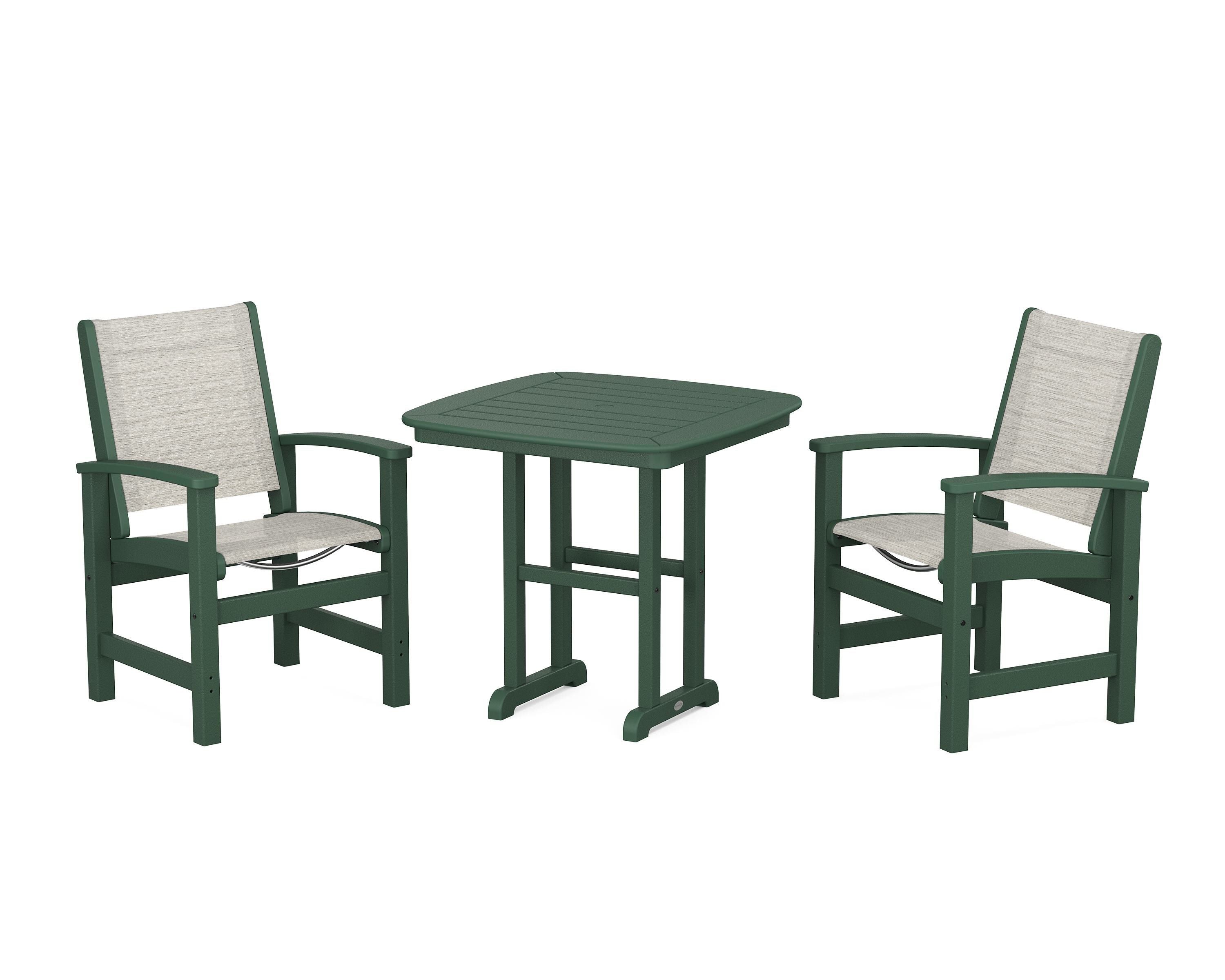 POLYWOOD® Coastal 3-Piece Dining Set in Green / Birch Sling