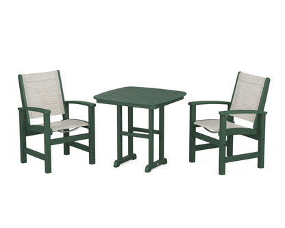 POLYWOOD® Coastal 3-Piece Dining Set in Green / Birch Sling