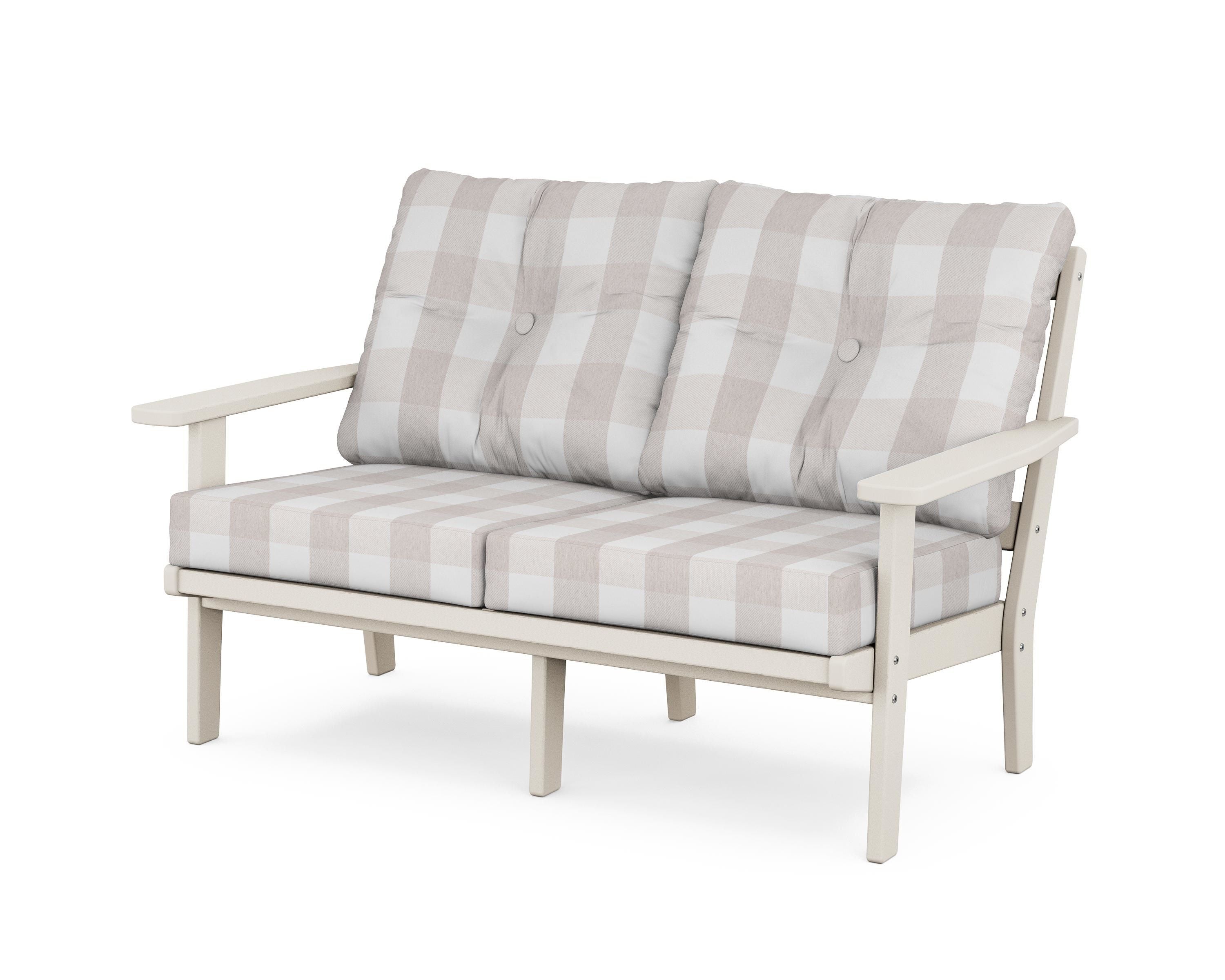 POLYWOOD® Oxford Deep Seating Loveseat in Sand / Buffalo Plaid Dune Burlap