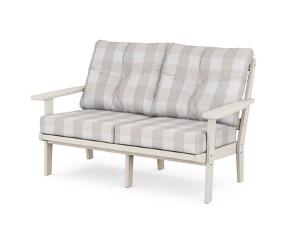 POLYWOOD® Oxford Deep Seating Loveseat in Sand / Buffalo Plaid Dune Burlap