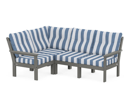 POLYWOOD® Vineyard 4-Piece Sectional in Slate Grey / Cabana Stripe Sky Blue