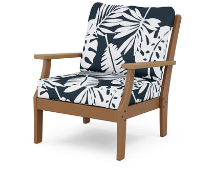 POLYWOOD® Braxton Deep Seating Chair in Teak / Natural / Leaf Marine Indigo