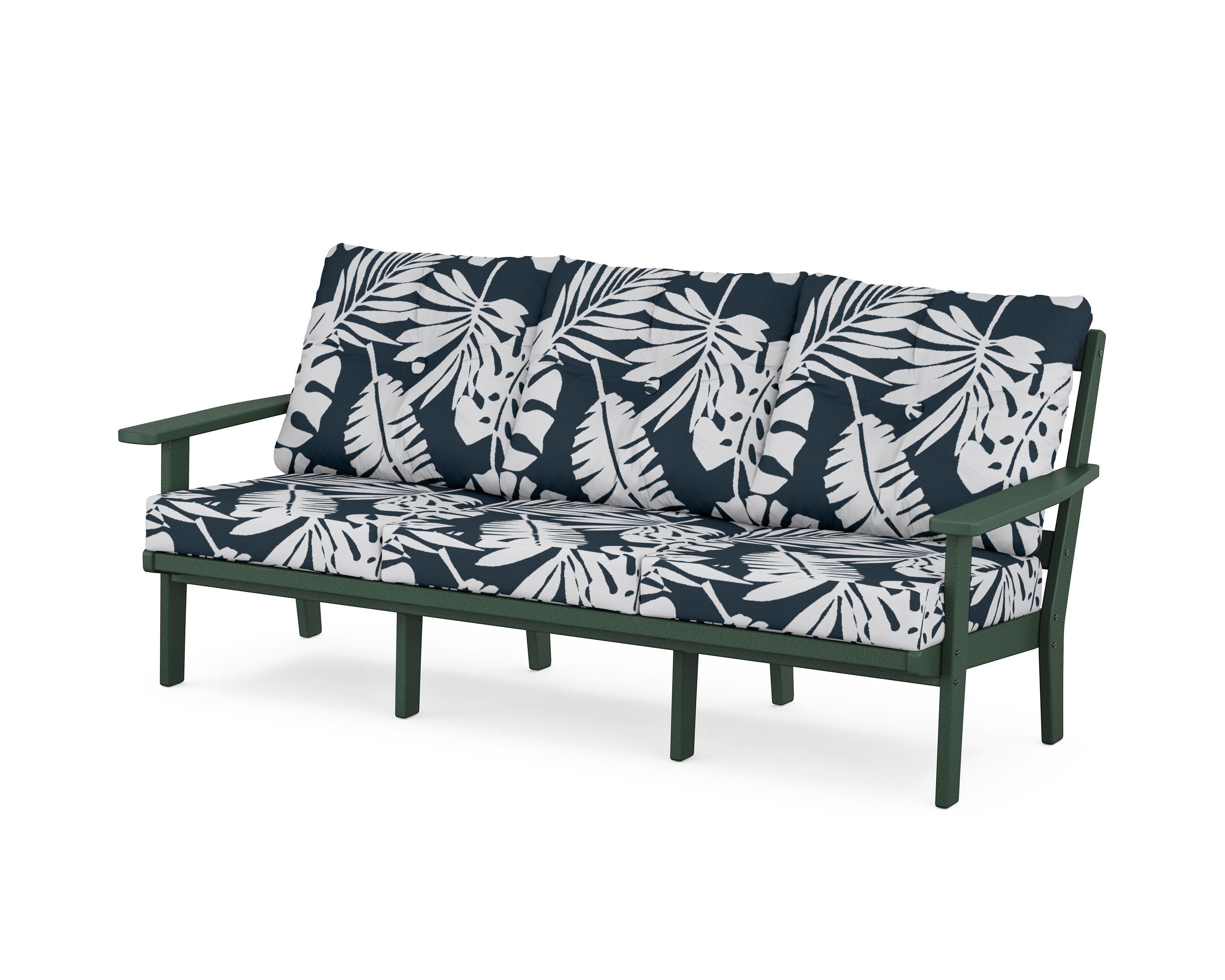 POLYWOOD® Prairie Deep Seating Sofa in Green / Leaf Marine Indigo