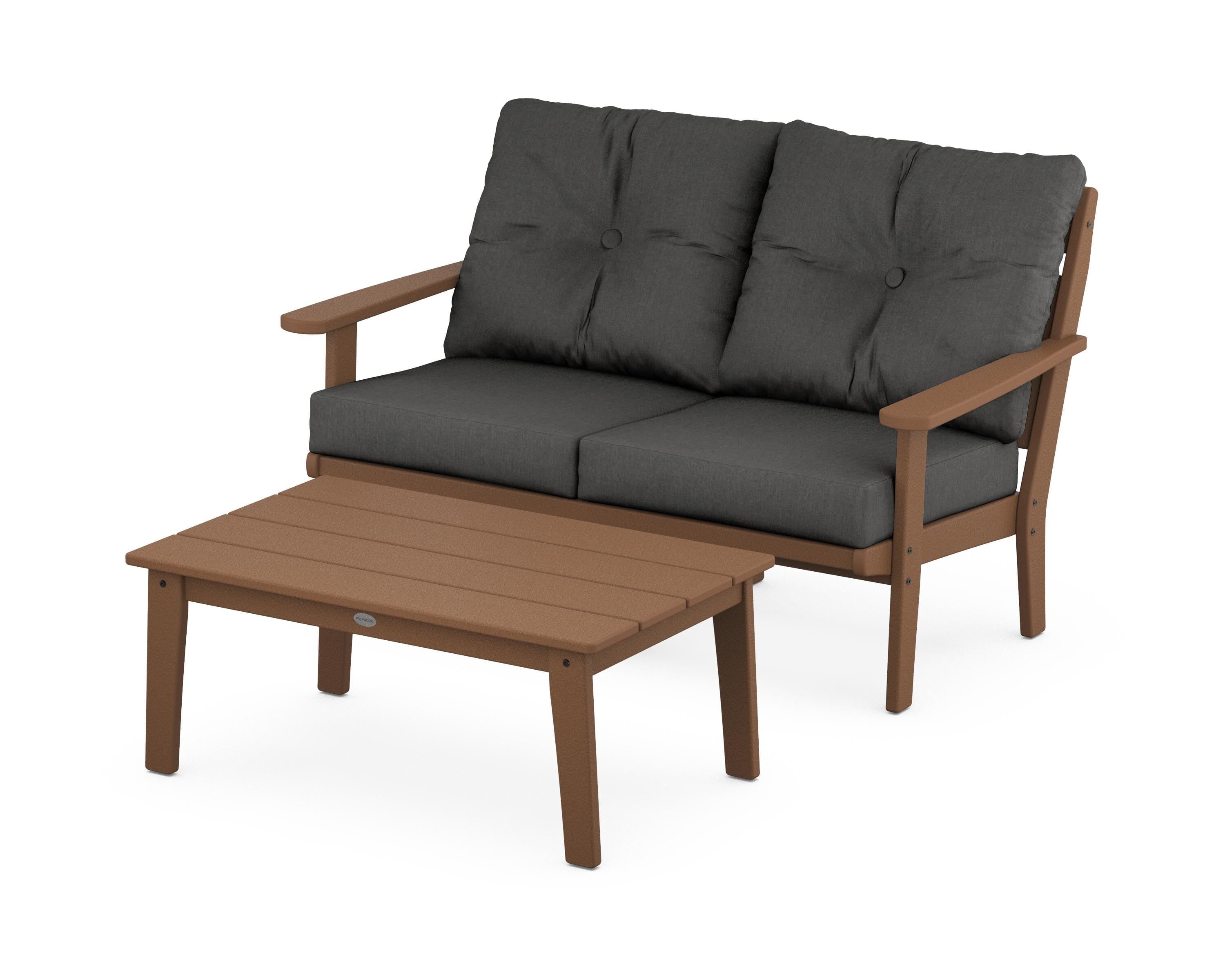 POLYWOOD® Lakeside 2-Piece Lounge Loveseat Set in Teak / Spectrum Carbon