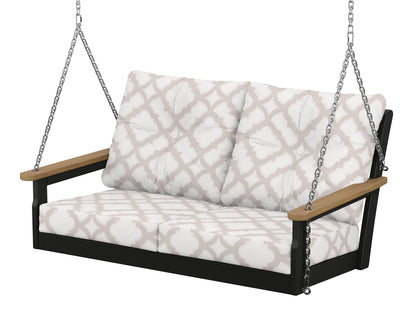 POLYWOOD® Vineyard Deep Seating Swing in Black / Natural / Trellis Dune Burlap