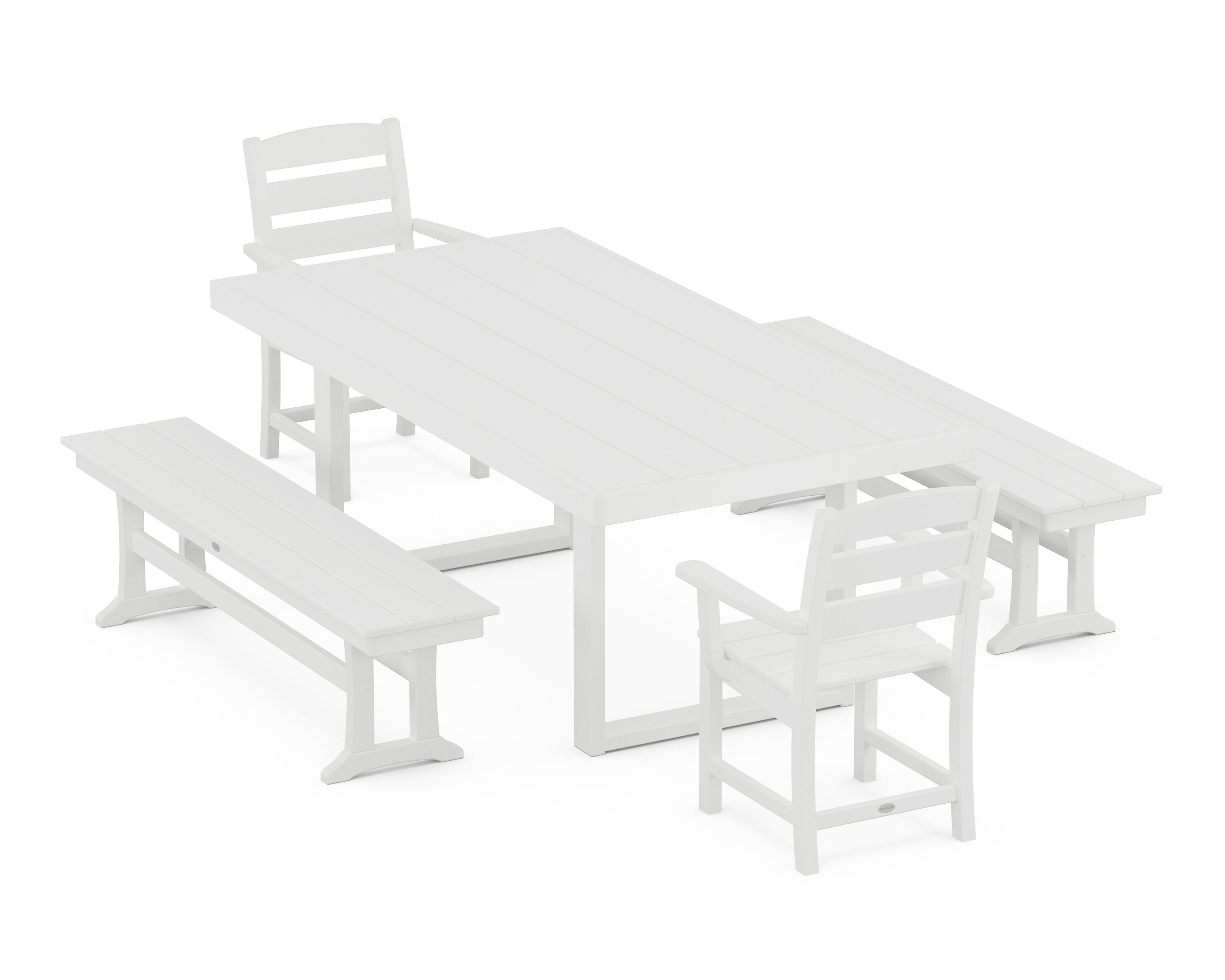 POLYWOOD® Lakeside 5-Piece Dining Set with Benches in White