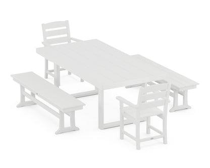POLYWOOD® Lakeside 5-Piece Dining Set with Benches in White