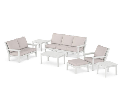 POLYWOOD® Chippendale 7-Piece Deep Seating Set in White / Dune Burlap