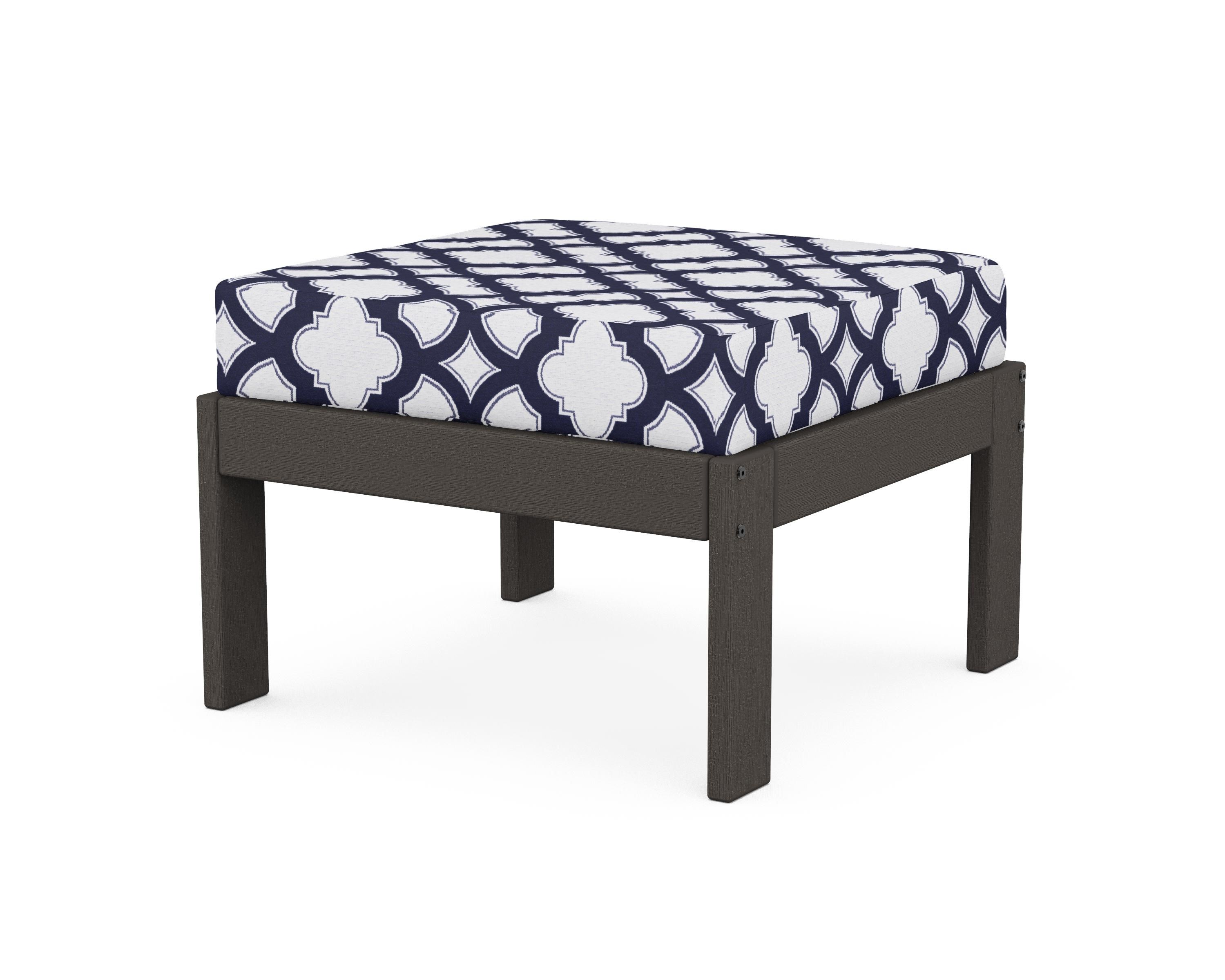 POLYWOOD® Vineyard Modular Ottoman in Vintage Coffee / Trellis Navy