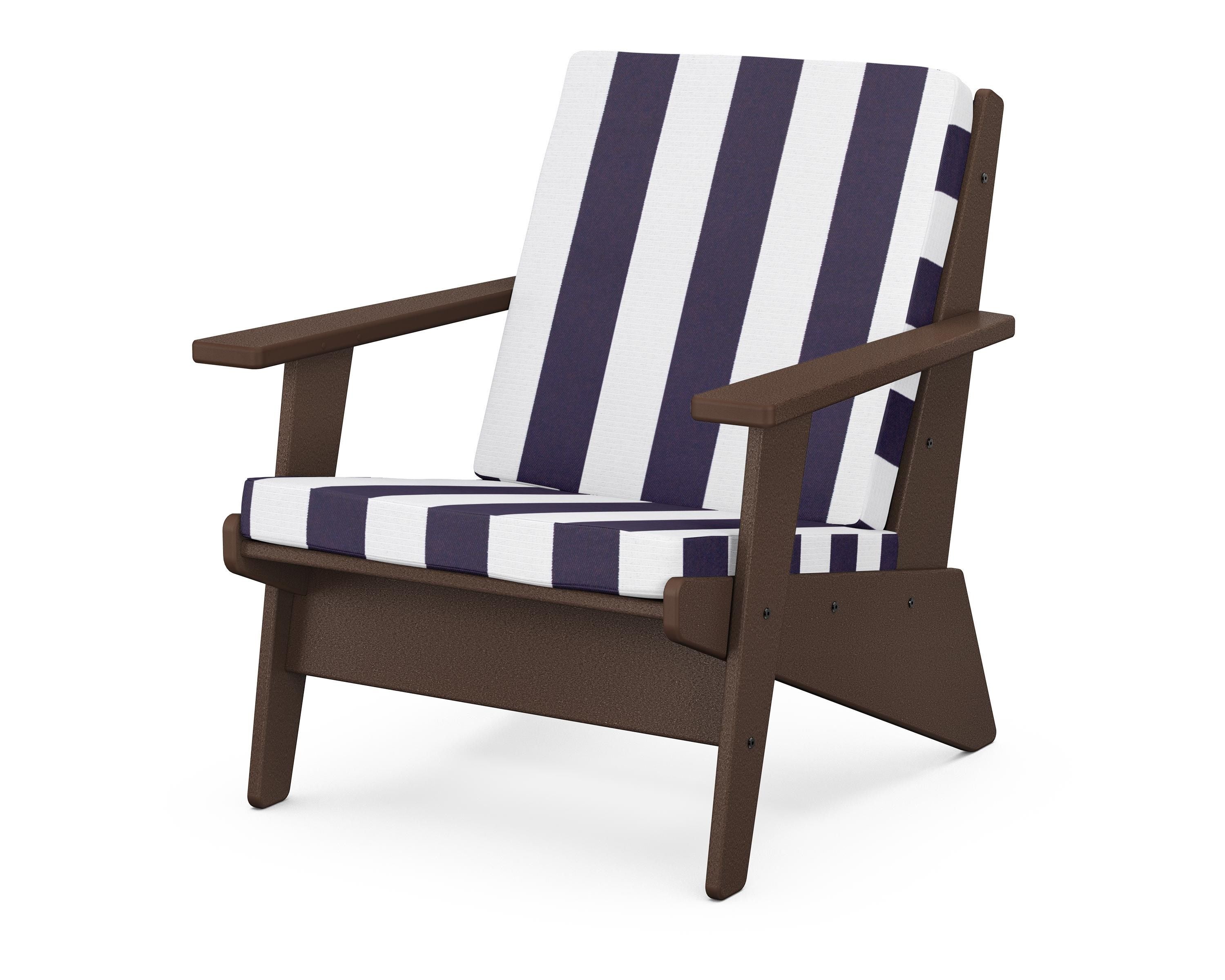 POLYWOOD® Riviera Modern Lounge Chair in Mahogany / Cabana Stripe Navy