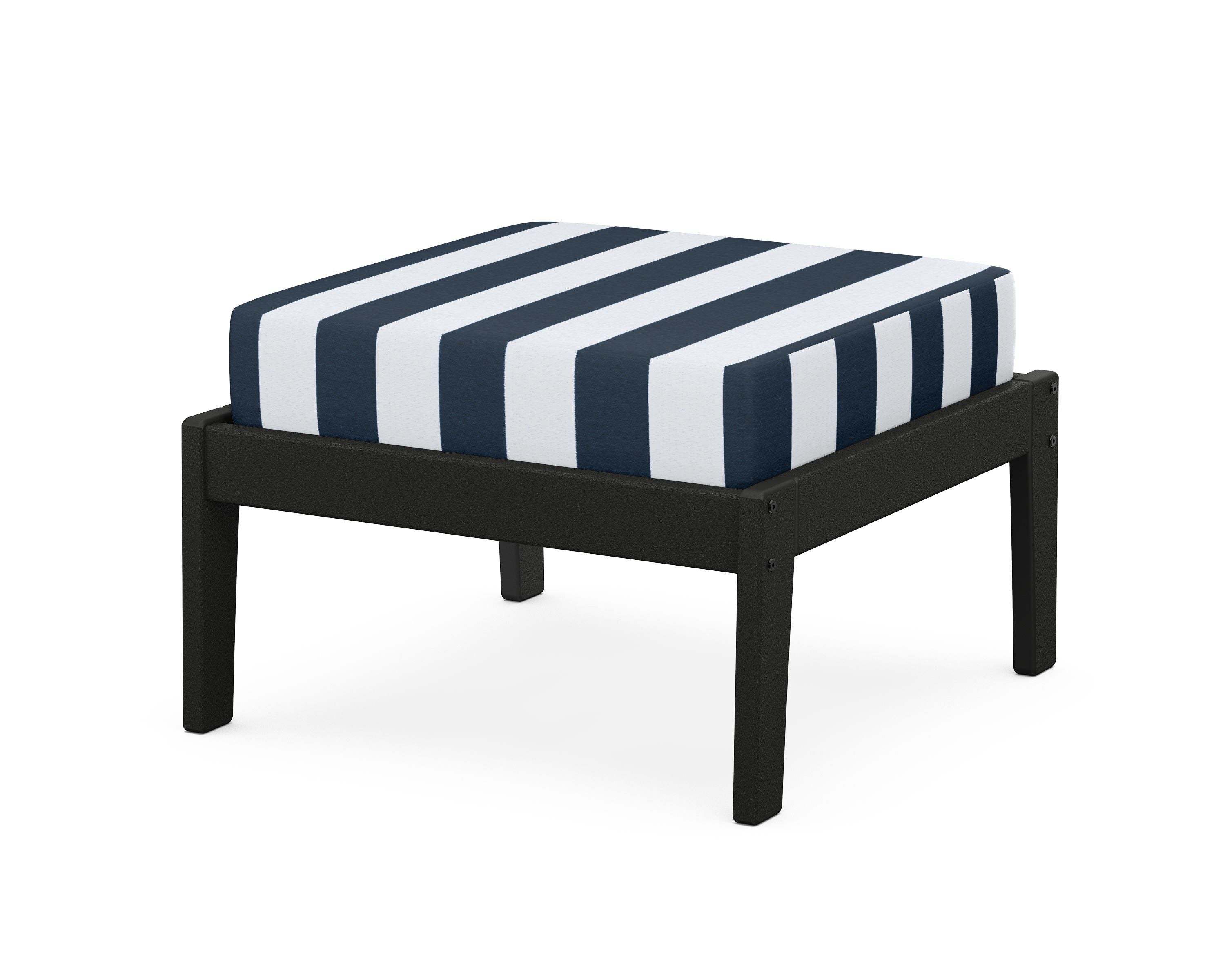 Unbranded Deep Seating Ottoman in Black / Cabana Stripe Marine Indigo