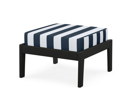 Unbranded Deep Seating Ottoman in Black / Cabana Stripe Marine Indigo