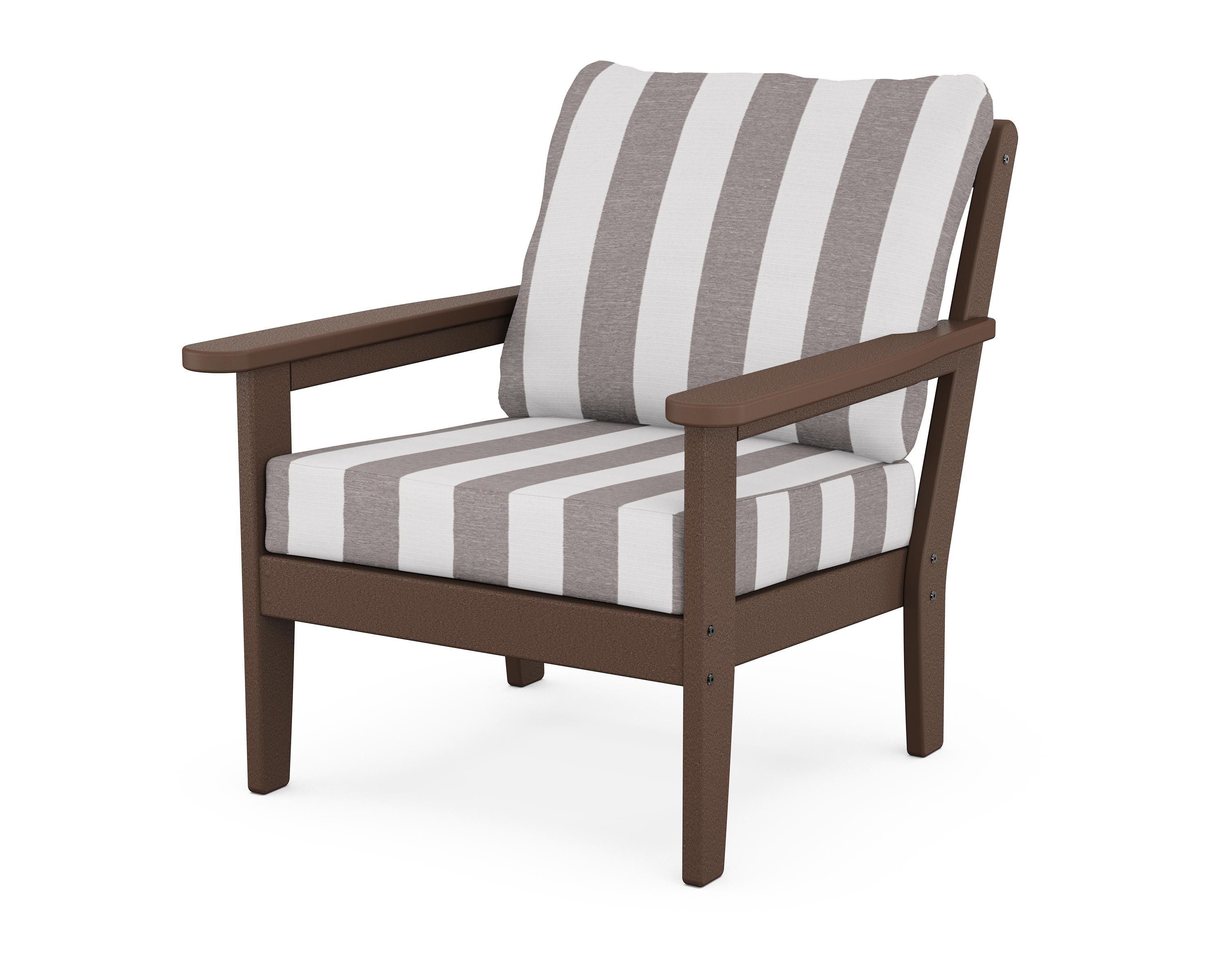 Country Living Cottage Deep Seating Chair in Mahogany / Cabana Stripe Grey Mist