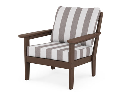 Country Living Cottage Deep Seating Chair in Mahogany / Cabana Stripe Grey Mist