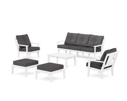 POLYWOOD® Prairie 6-Piece Lounge Sofa Set in White / Ash Charcoal