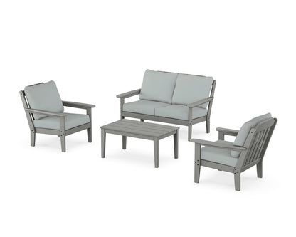 Country Living Cottage 4-Piece Deep Seating Set with Loveseat in Slate Grey / Spa