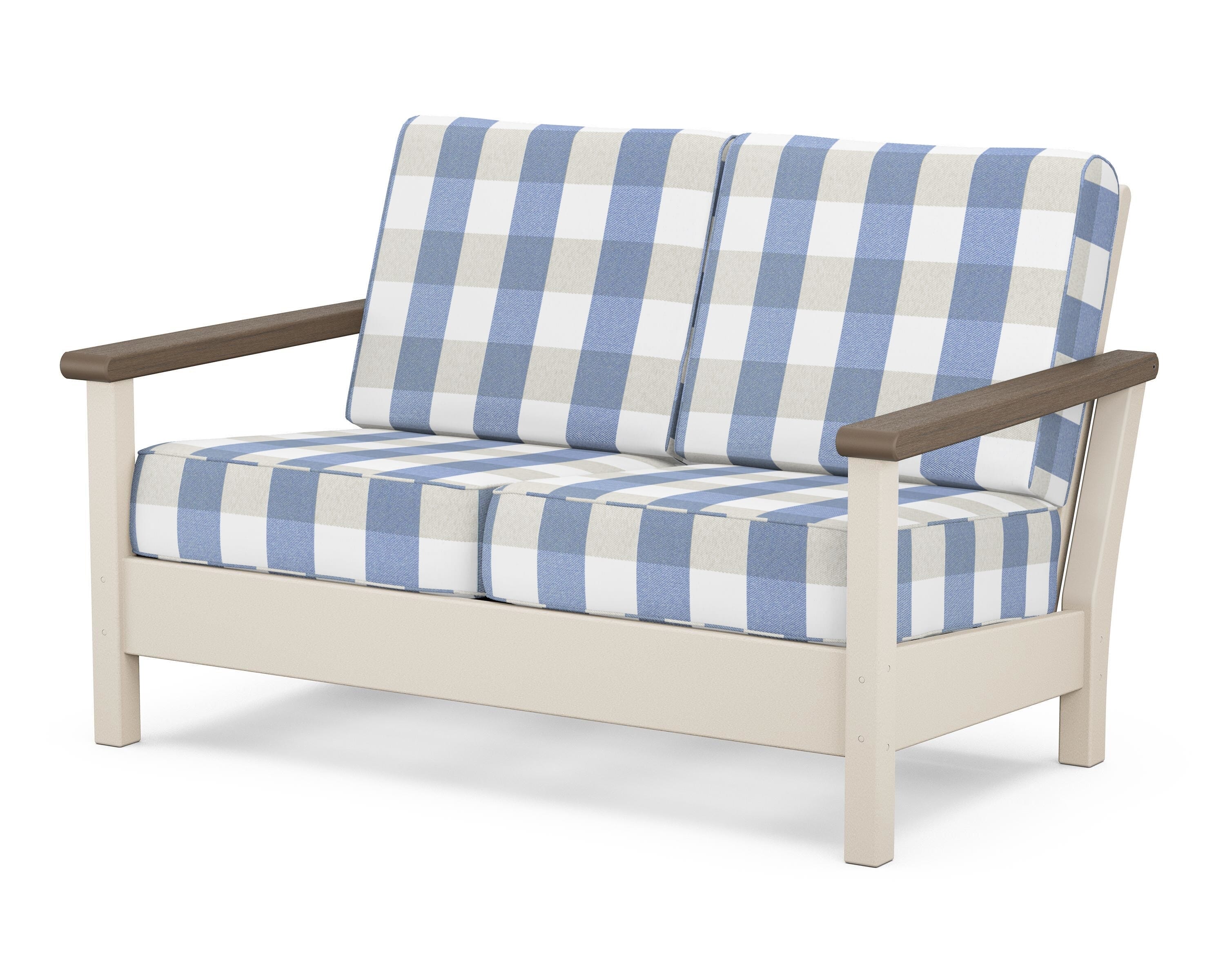 POLYWOOD® Harbour Deep Seating Loveseat in Sand / Kona / Buffalo Plaid Sky Blue