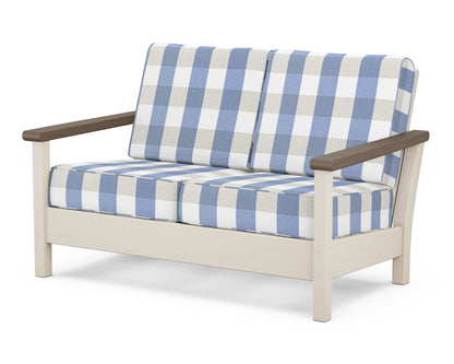 POLYWOOD® Harbour Deep Seating Loveseat in Sand / Kona / Buffalo Plaid Sky Blue