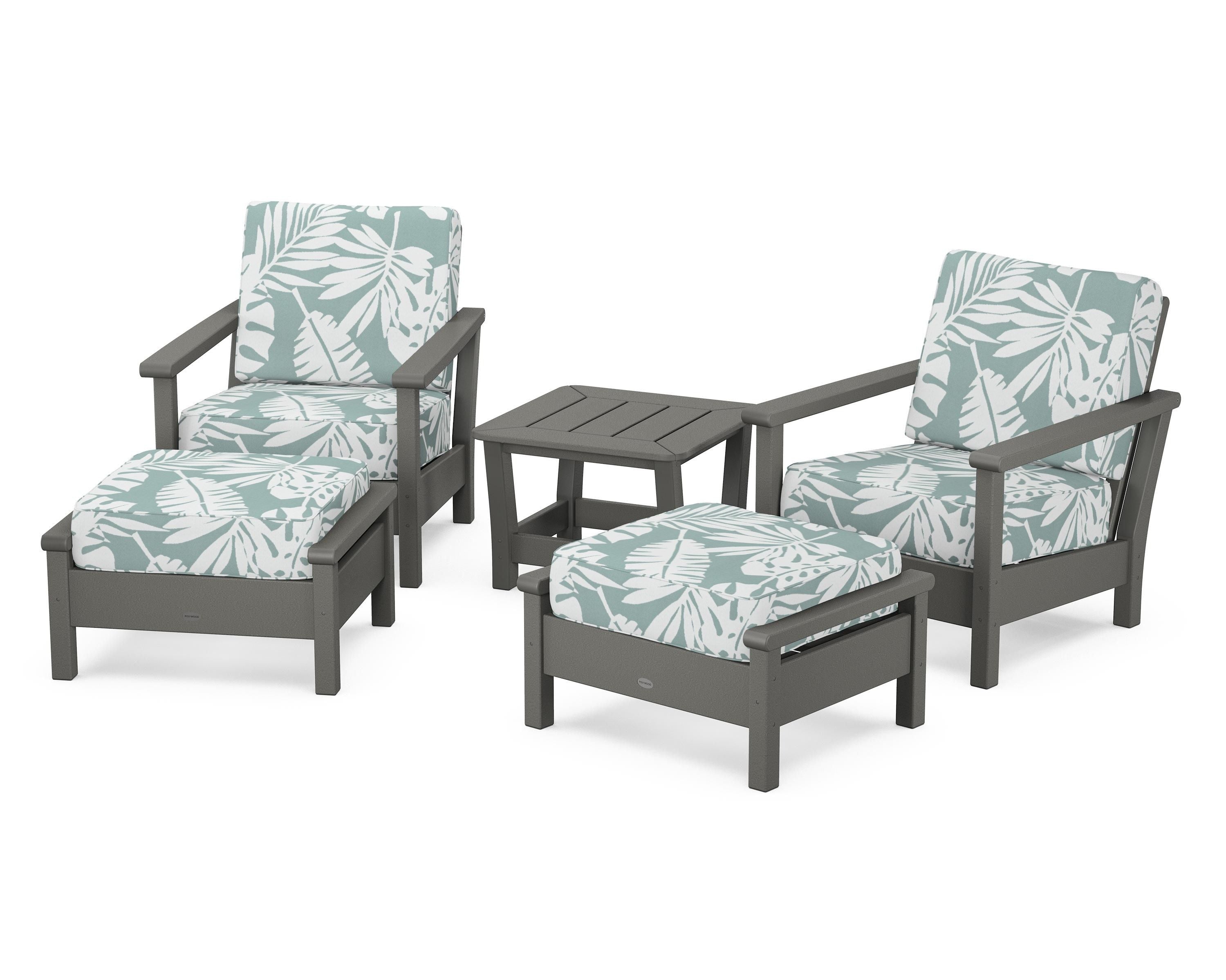 POLYWOOD® Harbour 5-Piece Deep Seating Chair Set in Slate Grey / Leaf Glacier Spa
