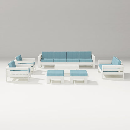 PW Designer Series Latitude 8-Piece Lounge Sofa Set in Vintage White / Lattice Sky Blue