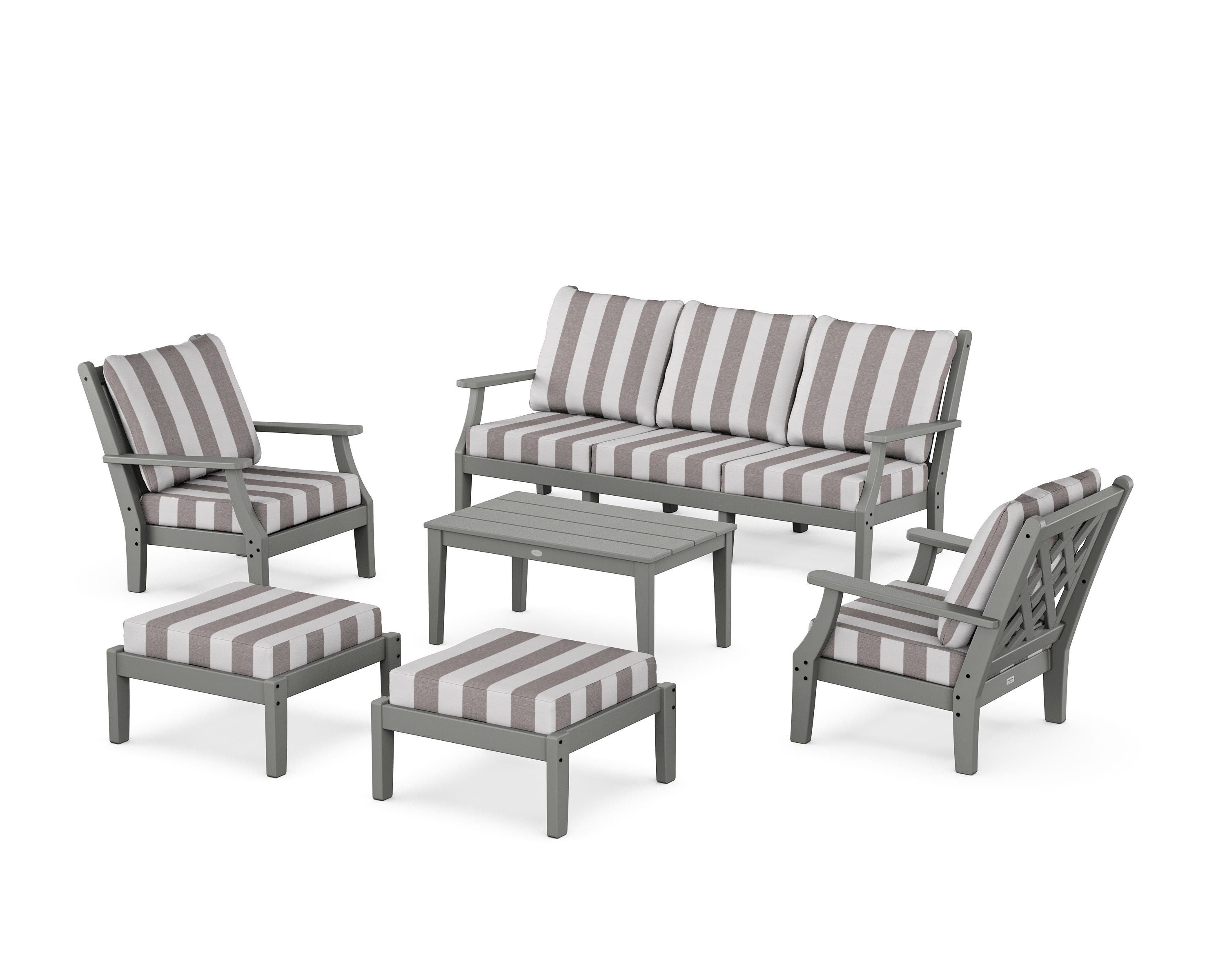 Country Living Wovendale 6-Piece Lounge Sofa Set in Slate Grey / Cabana Stripe Grey Mist