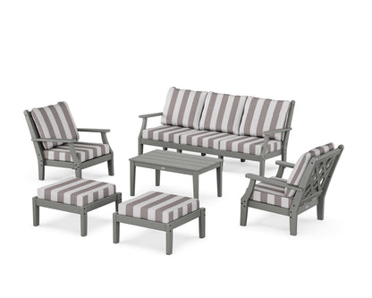 Country Living Wovendale 6-Piece Lounge Sofa Set in Slate Grey / Cabana Stripe Grey Mist