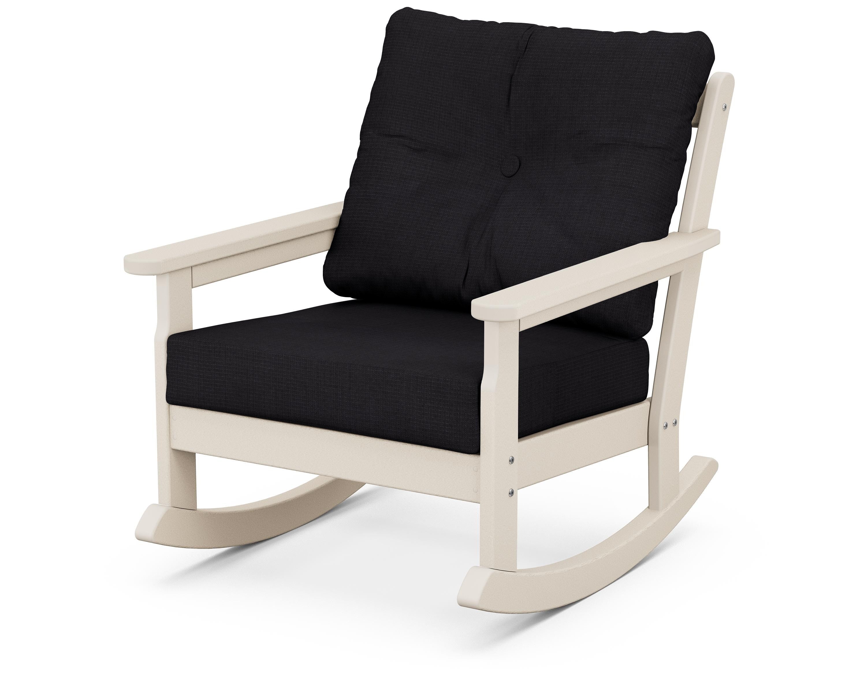 POLYWOOD® Vineyard Deep Seating Rocking Chair in Sand / Midnight Linen