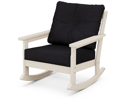 POLYWOOD® Vineyard Deep Seating Rocking Chair in Sand / Midnight Linen