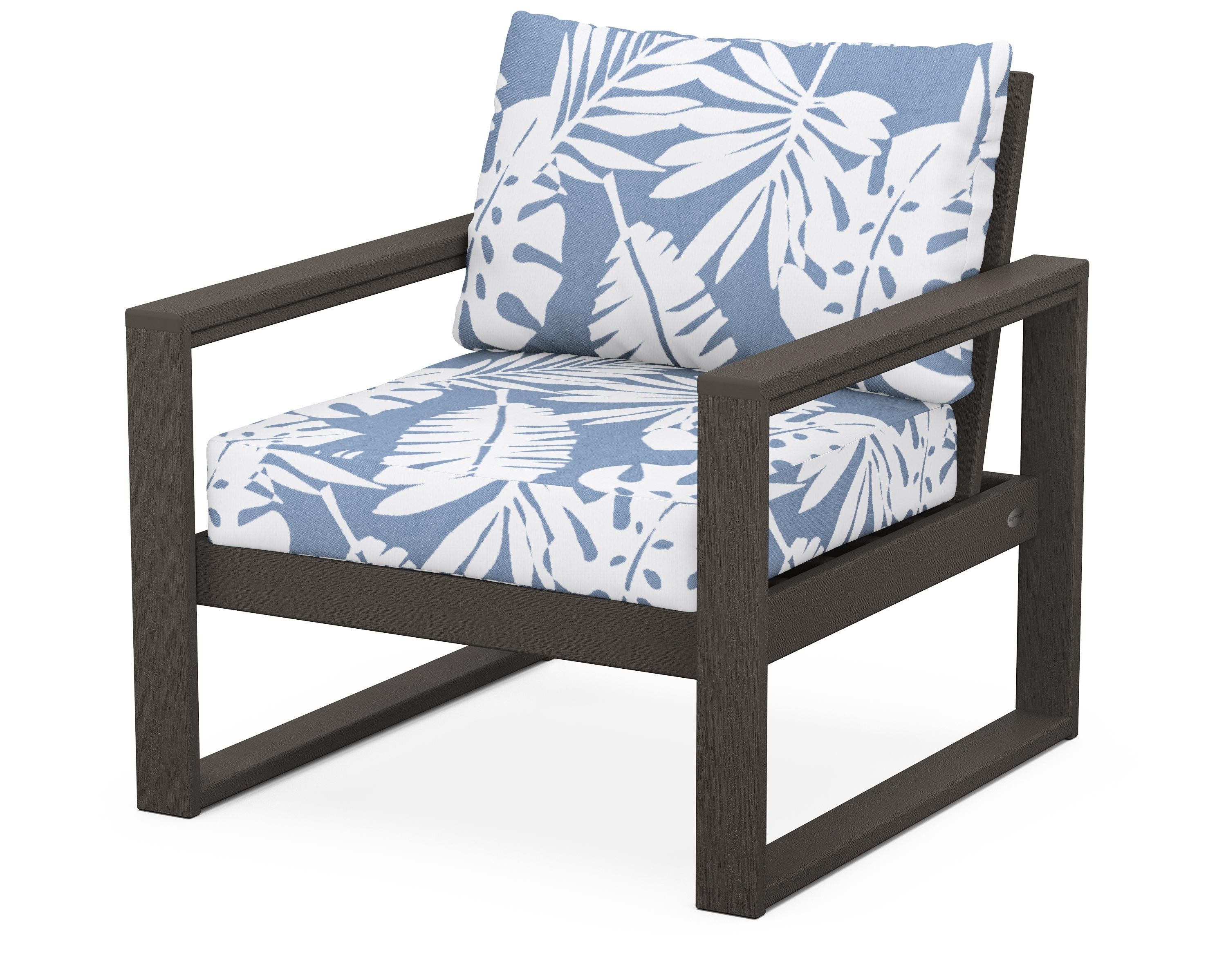 POLYWOOD® EDGE Club Chair in Vintage Coffee / Leaf Sky Blue