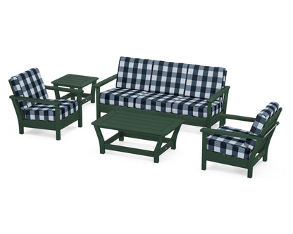 POLYWOOD® Harbour 5-Piece Deep Seating Set in Green / Buffalo Plaid Marine Indigo