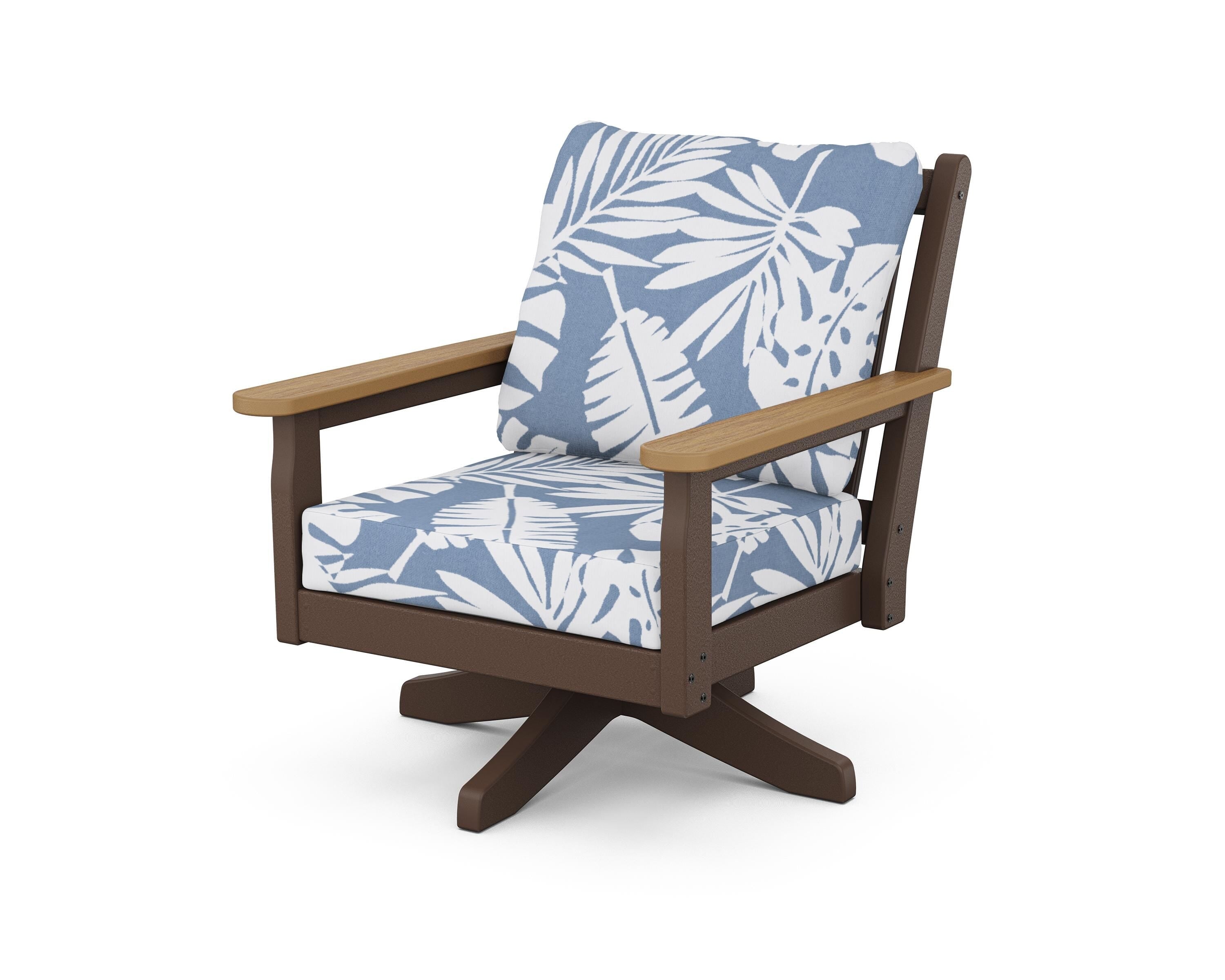 POLYWOOD® Chippendale Deep Seating Swivel Chair in Mahogany / Natural / Leaf Sky Blue